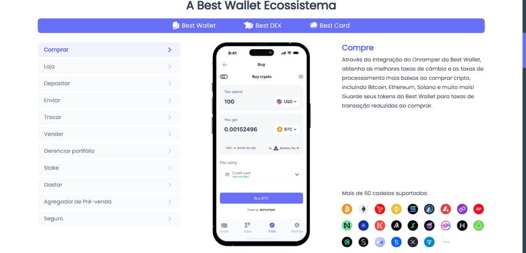 escolha a criptomoeda que vai comprar na Best Wallet