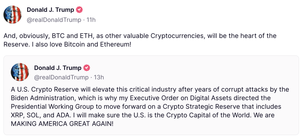 Anúncio do plano de reservas de criptomoedas de Donald Trump