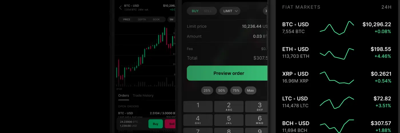 Screenshot of the Coinbase app showing cryptocurrency trading interface.