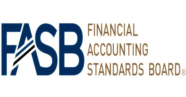 Official logo of the Financial Accounting Standards Board (FASB) with navy blue letters and gold text.
