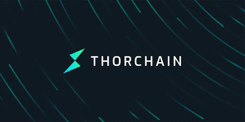 THORChain logo and text on a dark background with teal diagonal streaks