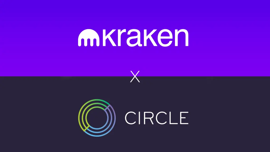 Logos von Kraken und Circle nebeneinander auf farbigem Hintergrund