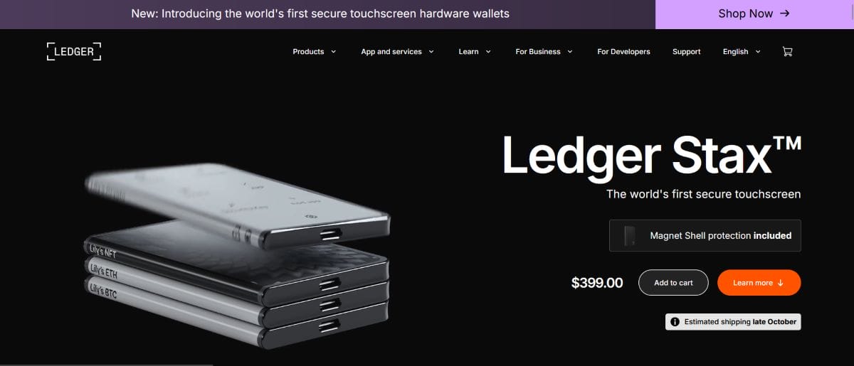La cold wallet Ledger Stax es una de las mejores billeteras para almacenamiento a largo plazo