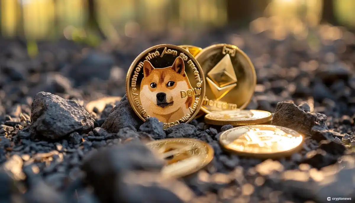 Spot Ethereum ETF -päätöksiä pitäisi tulla ensi viikolla. Kuvituskuvassa ethereum- ja dogecoin-kolikoita.