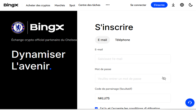 Inscription sur BingX