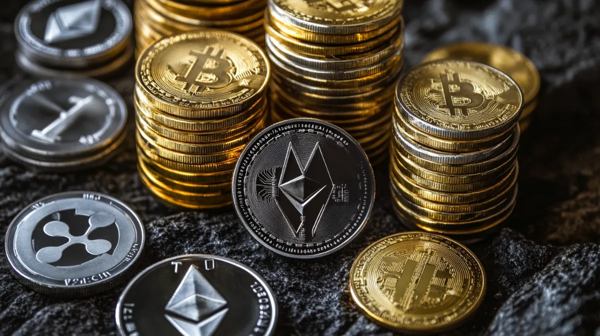 金色のビットコインと銀色のイーサ