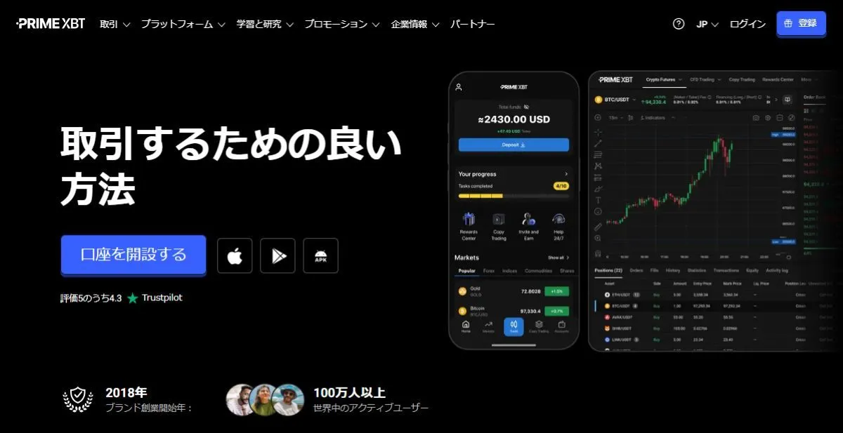 PrimeXBT公式ウェブサイト