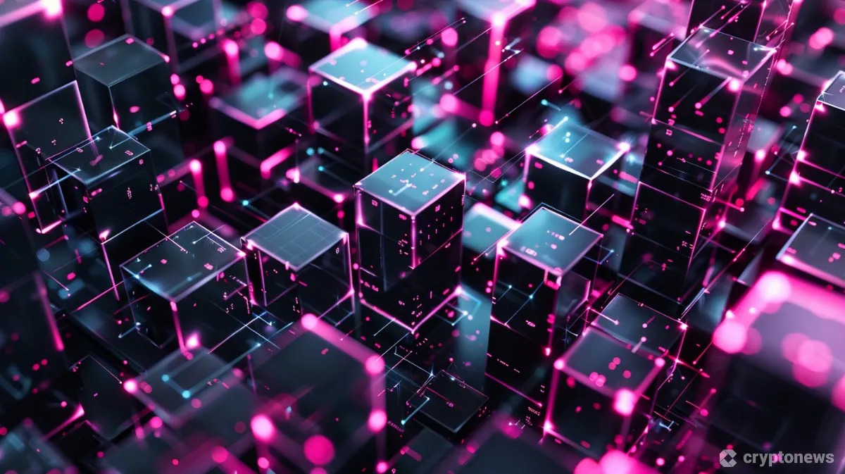 ブロックチェーンの黒いブロックが羅列したイメージ
