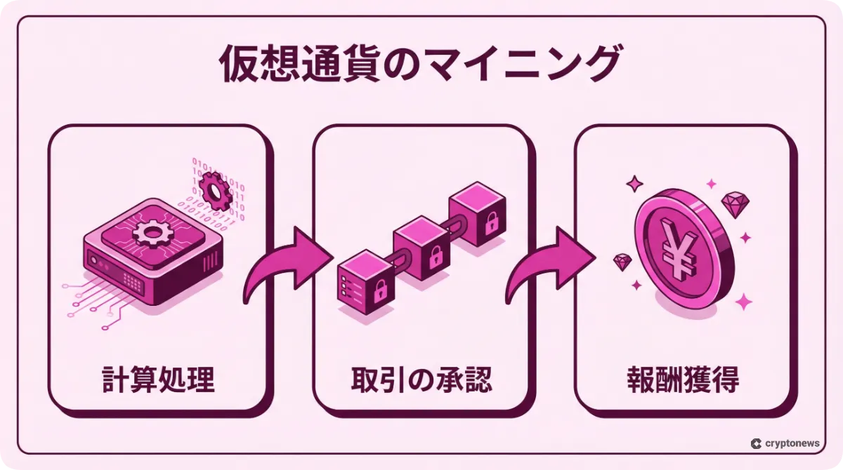 仮想通貨マイニングの仕組みを解説した図解