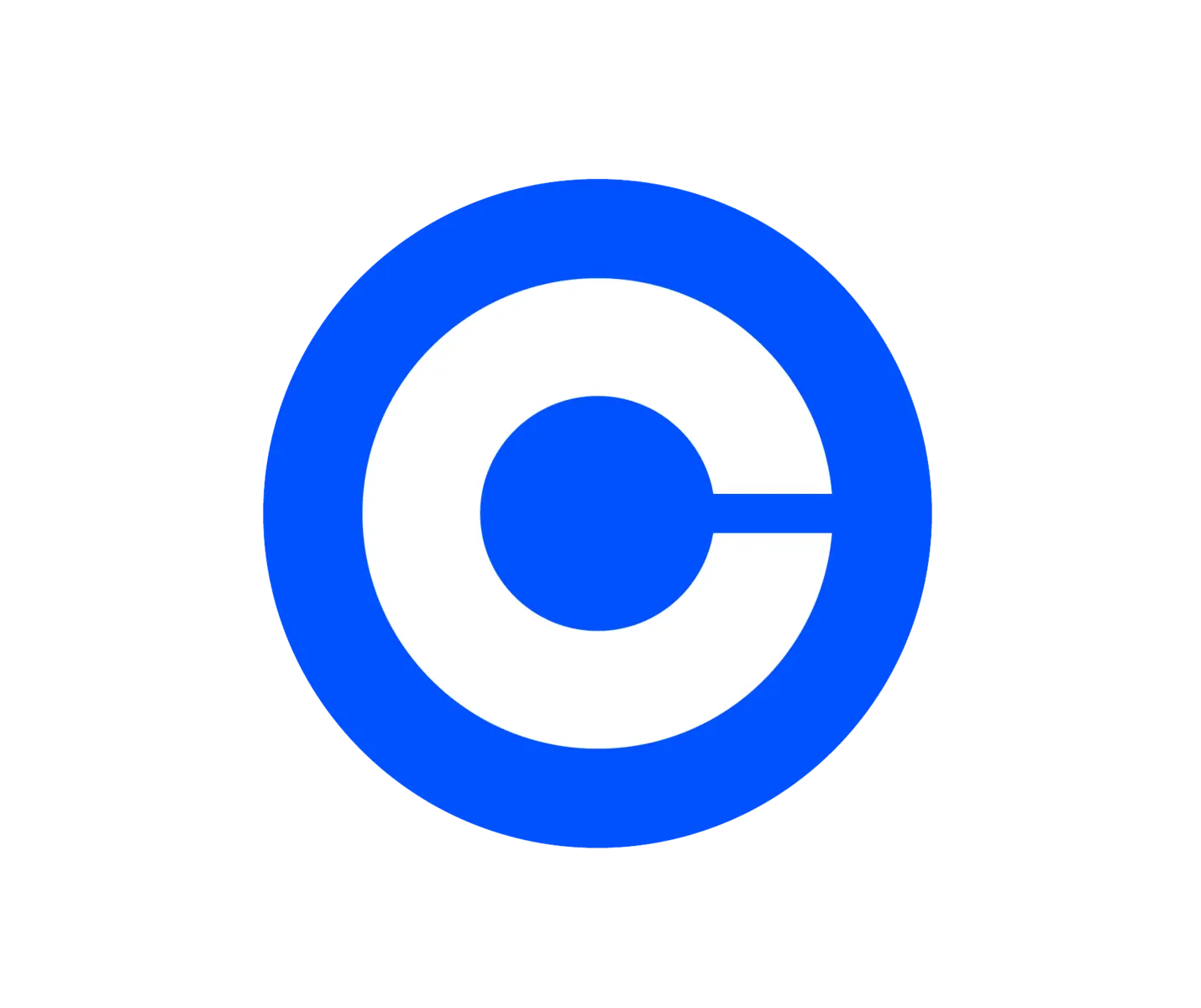 Het blauwe logo van het cryptocurrency-platform Coinbase.