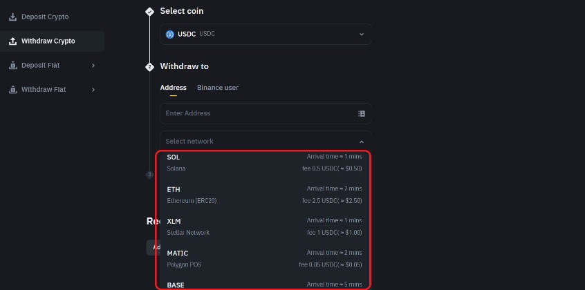 Kripto varlığı ve ağı seçin