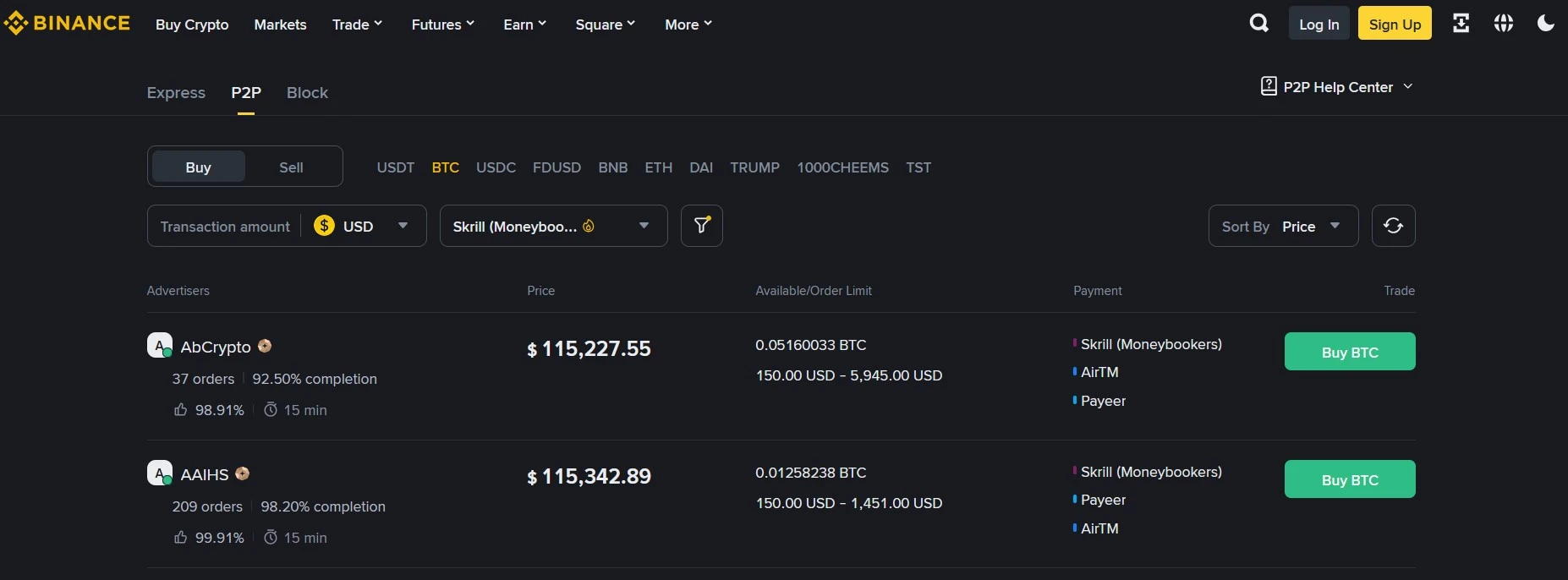 binance p2p trading