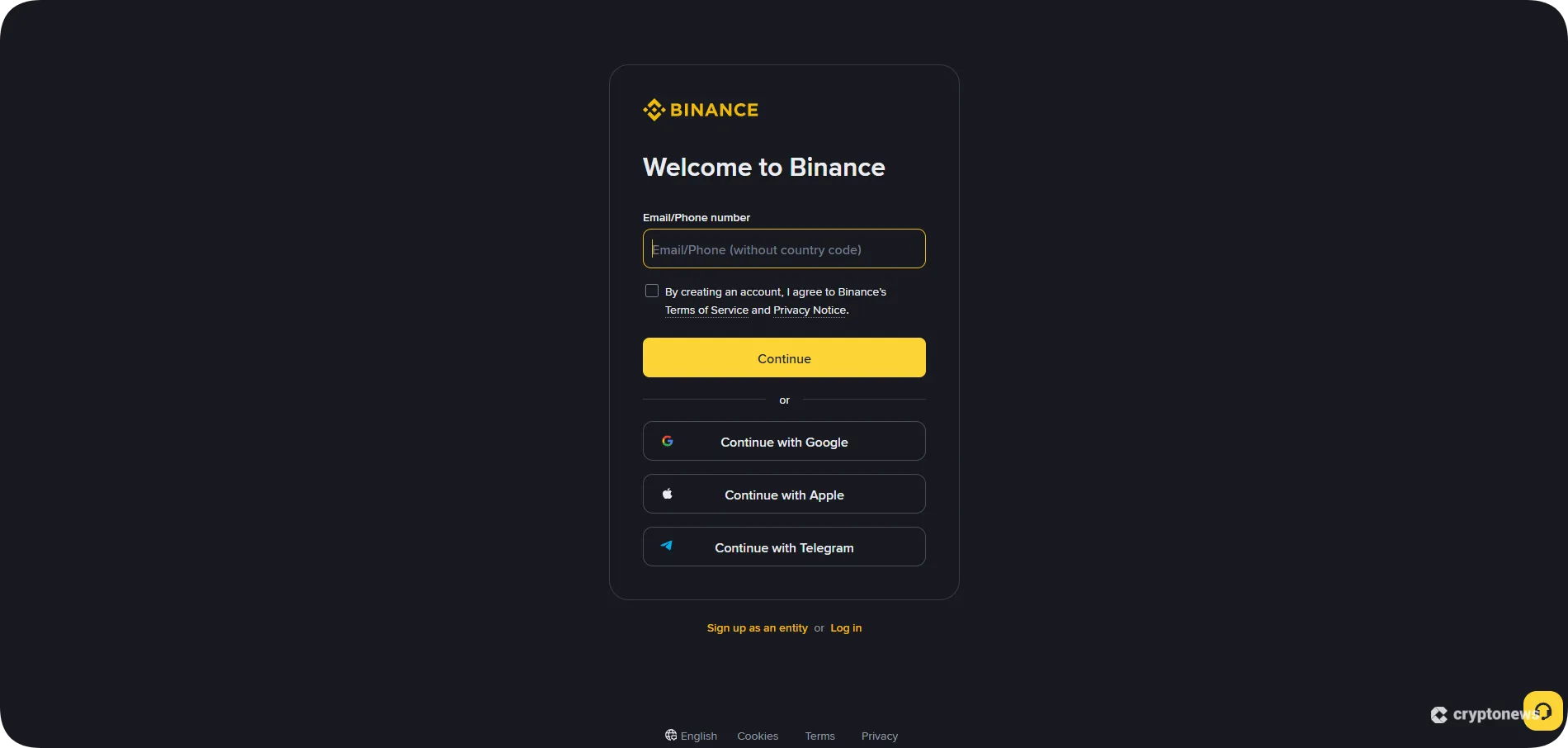 create a binance account