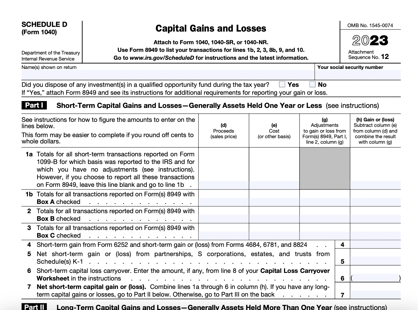 IRS Schedule D for crypto taxes