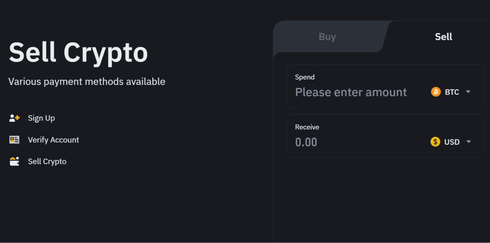 Sell Bitcoin at Binance