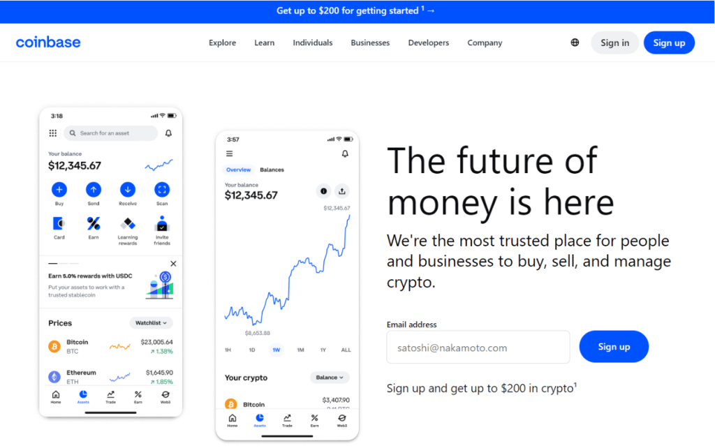 coinbase homepage