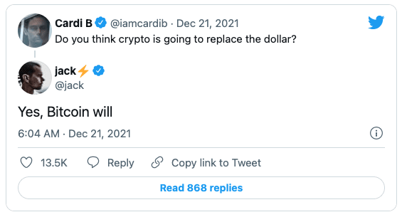 Jack Dorsey bullish on Bitcoin versus USD