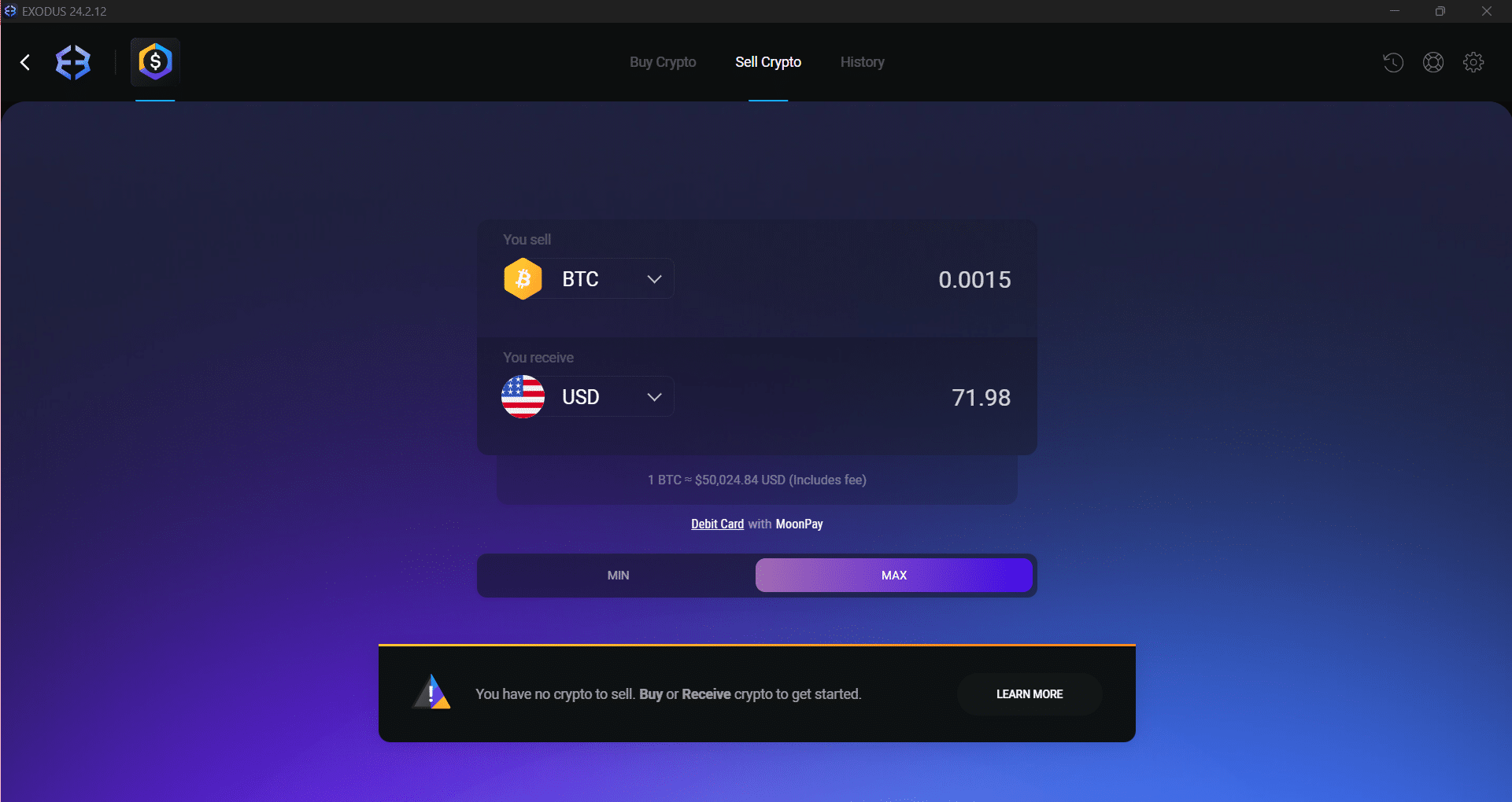 buying crypto homepage for exodus