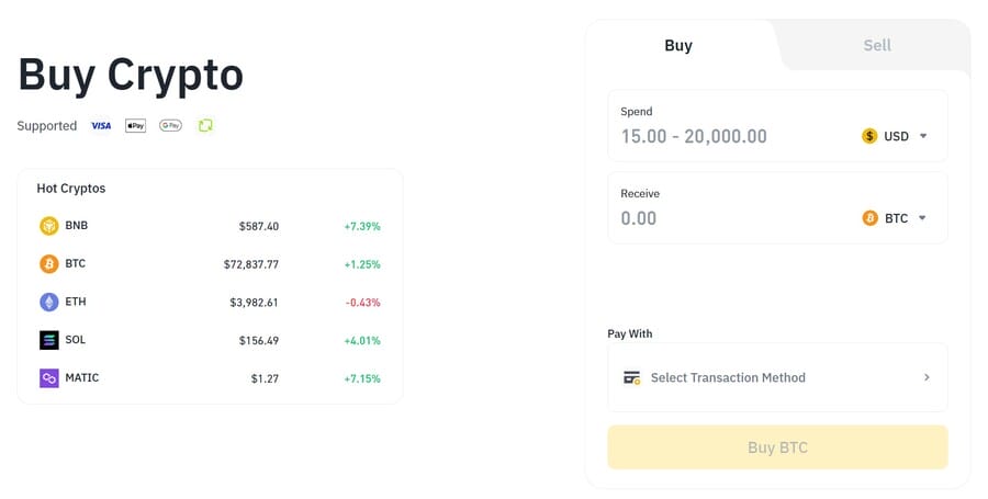 binance buy crypto