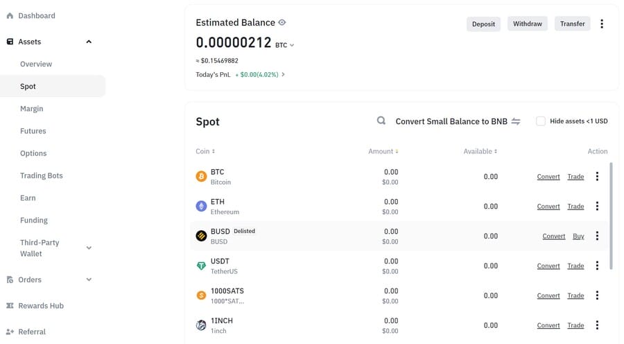 binance spot wallet