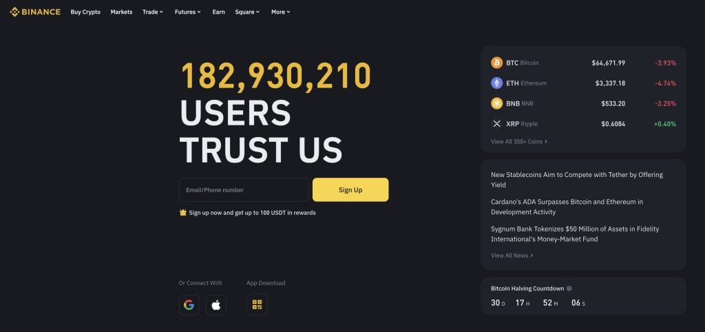 binance home page