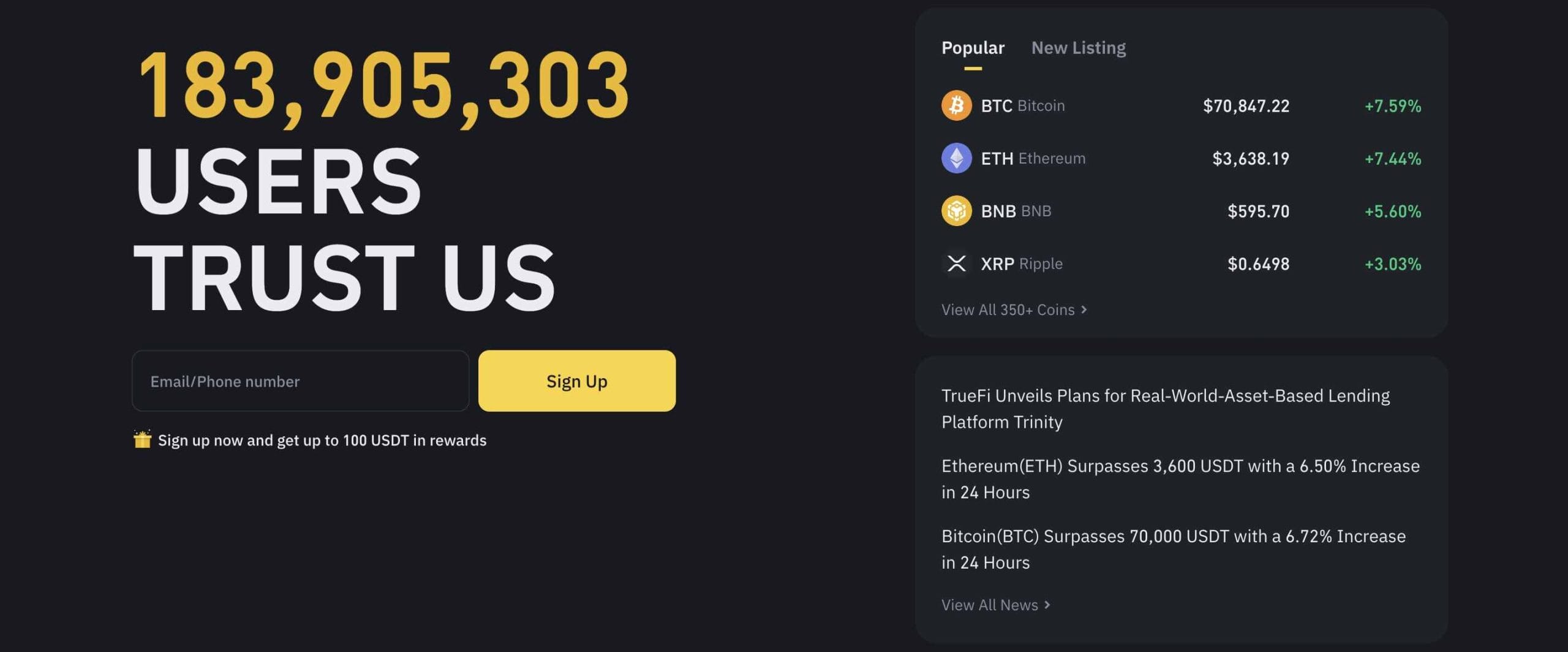 Binance Homepage User Counter