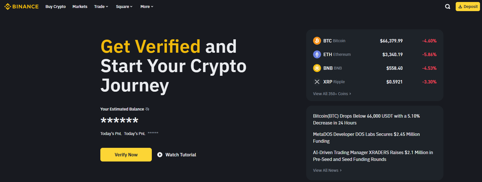 Binance landing page