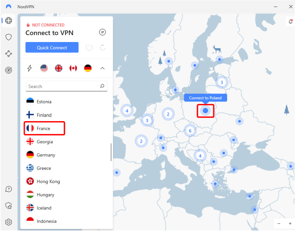 Connect to a server with NordVPN