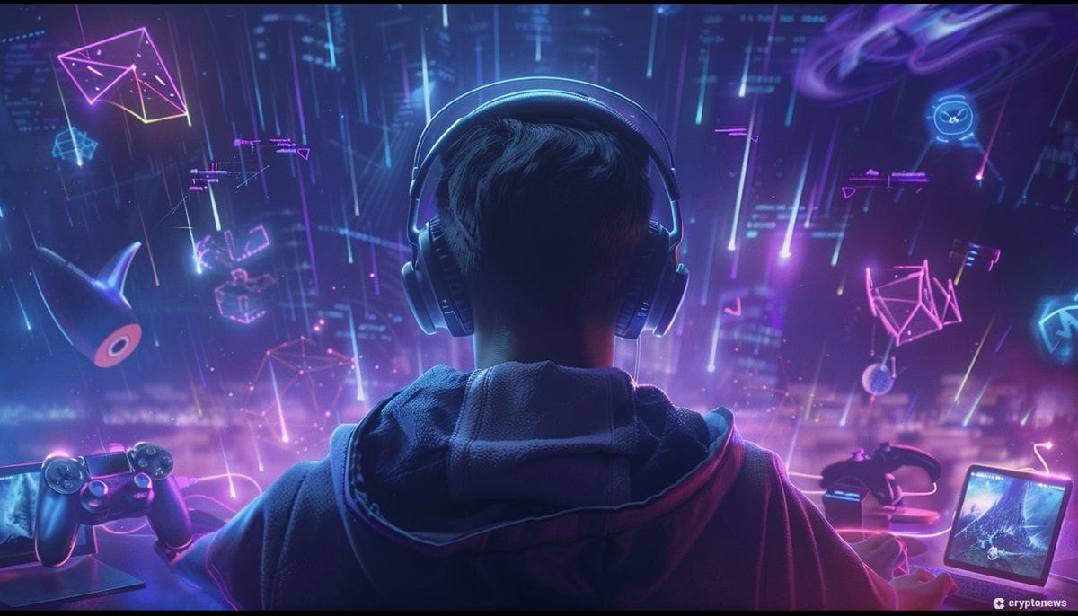 A gamer in a digital landscape.