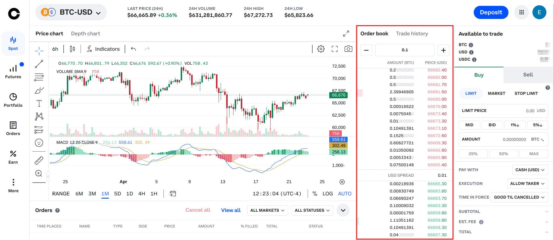 coinbase order book