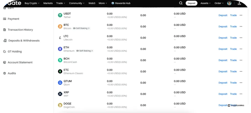 Deposit Funds on gate.io