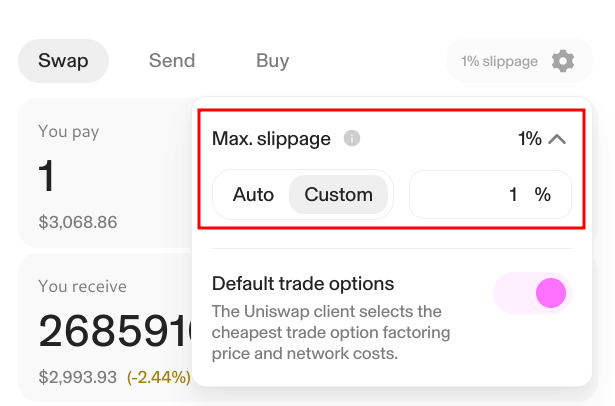 uniswap slippage settings one percent