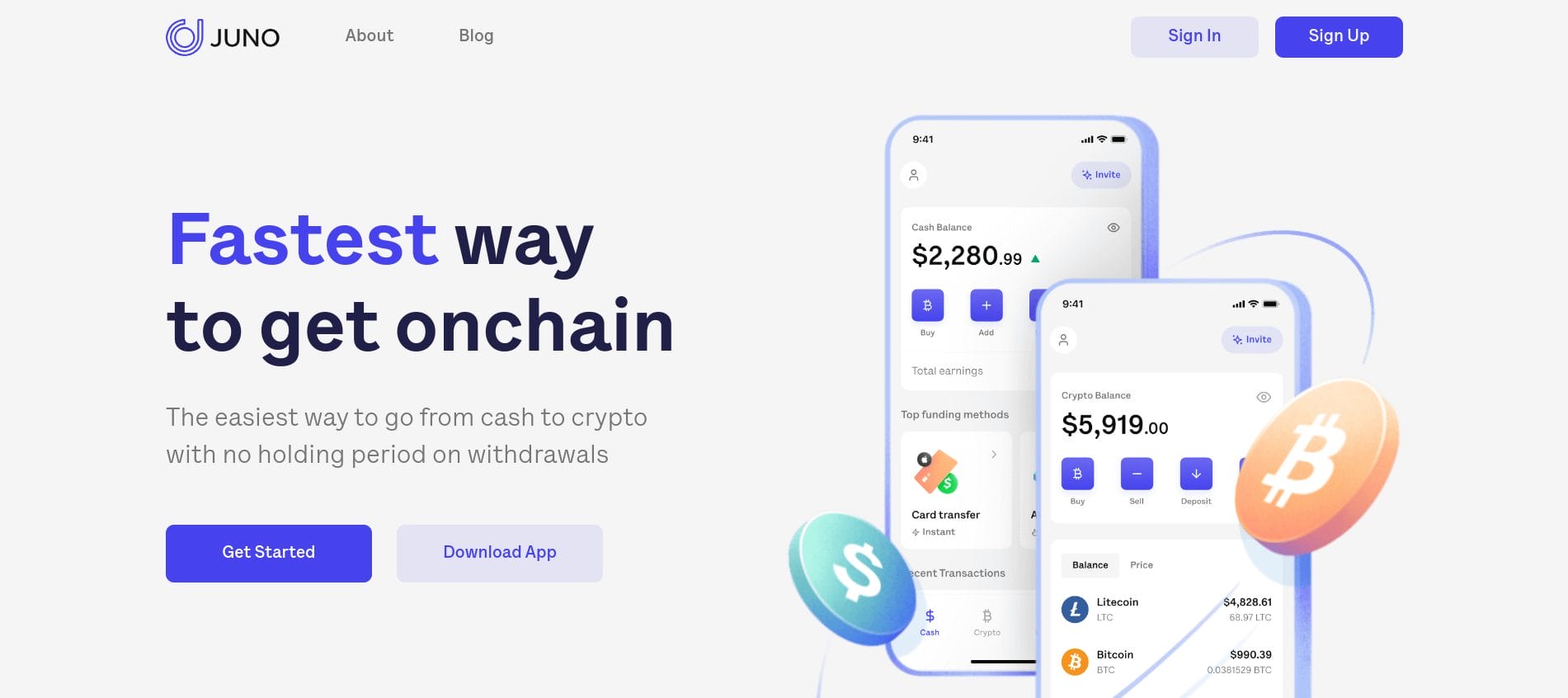 juno crypto bank homepage
