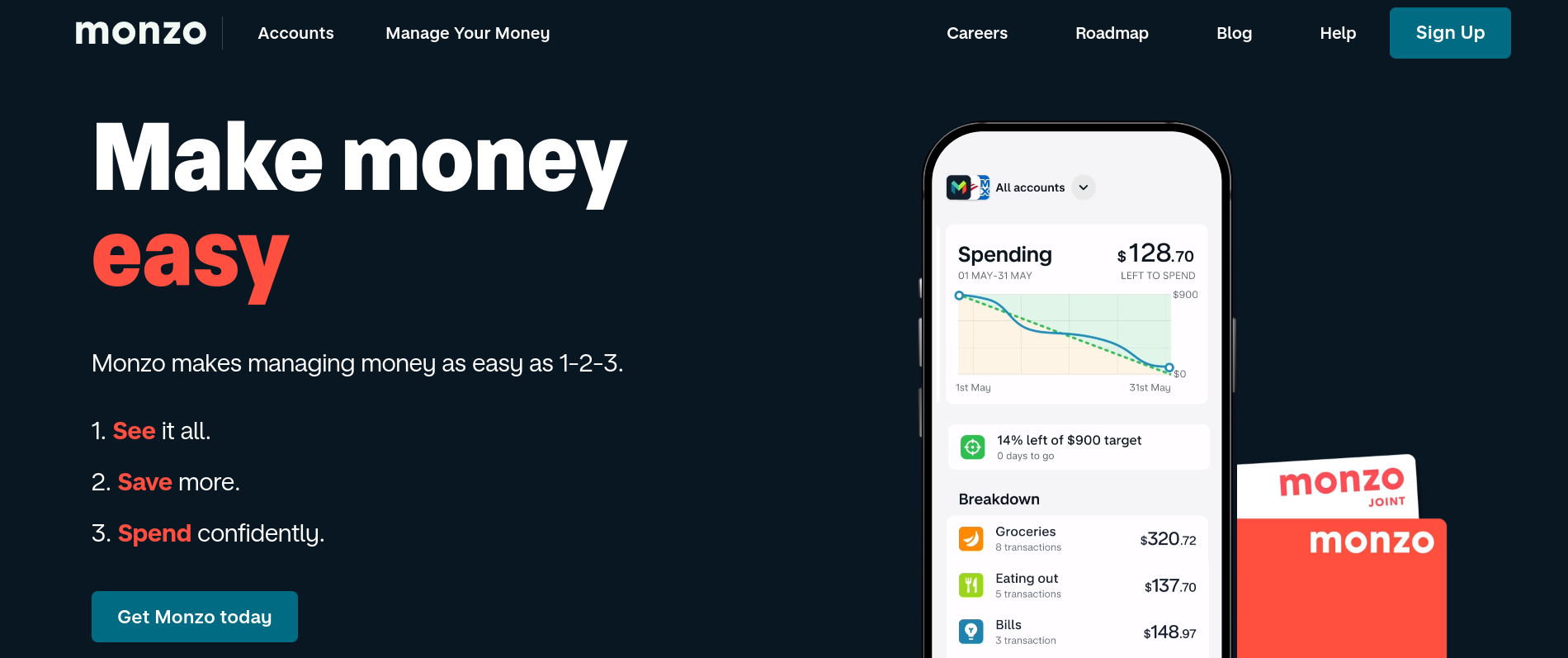 monzo bank homepage