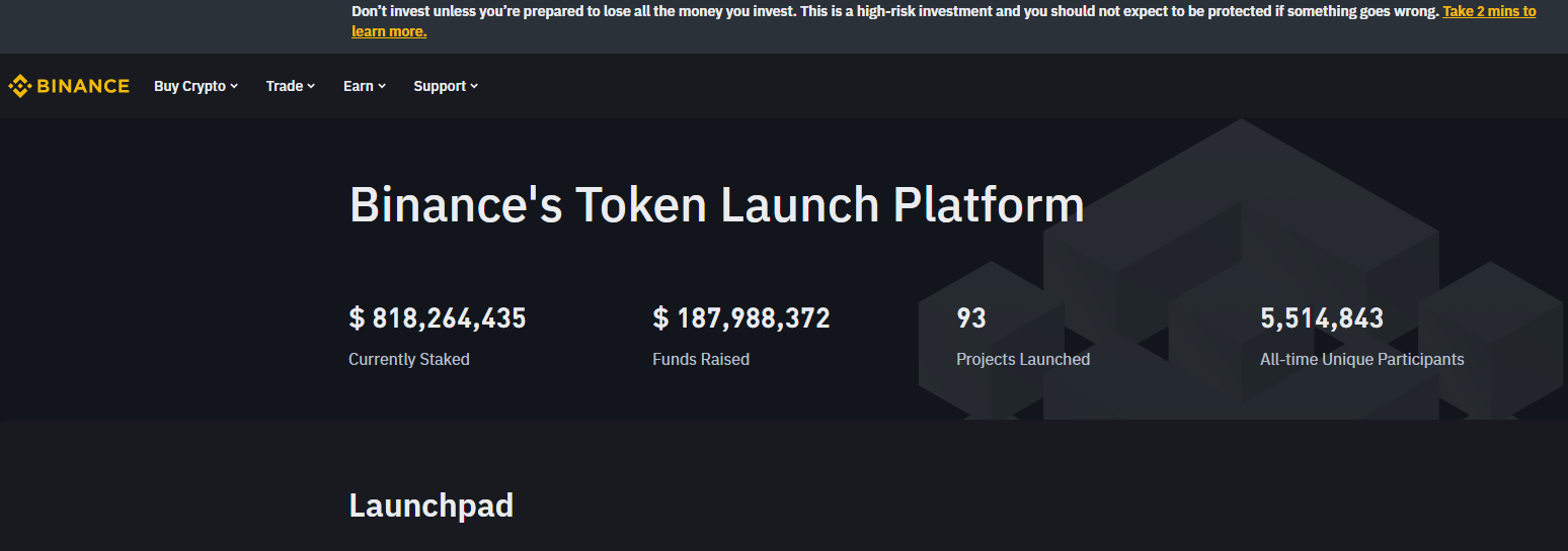 Binance launchpad site