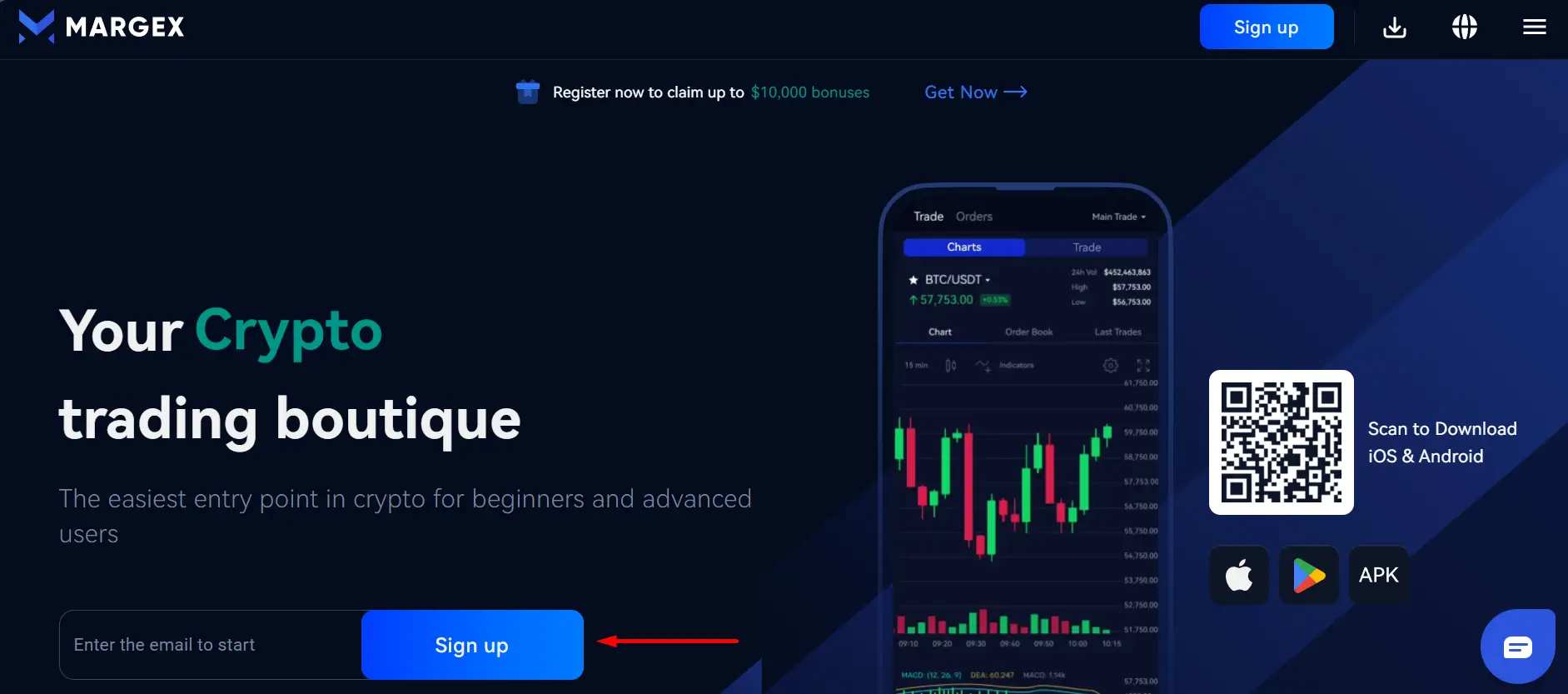 margex click sign up button