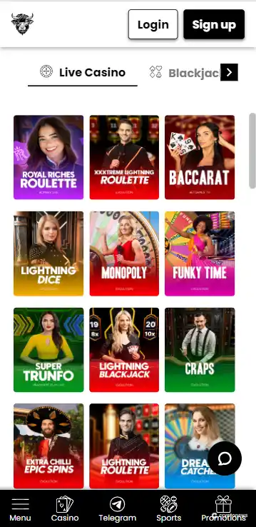 live games at no account casinos