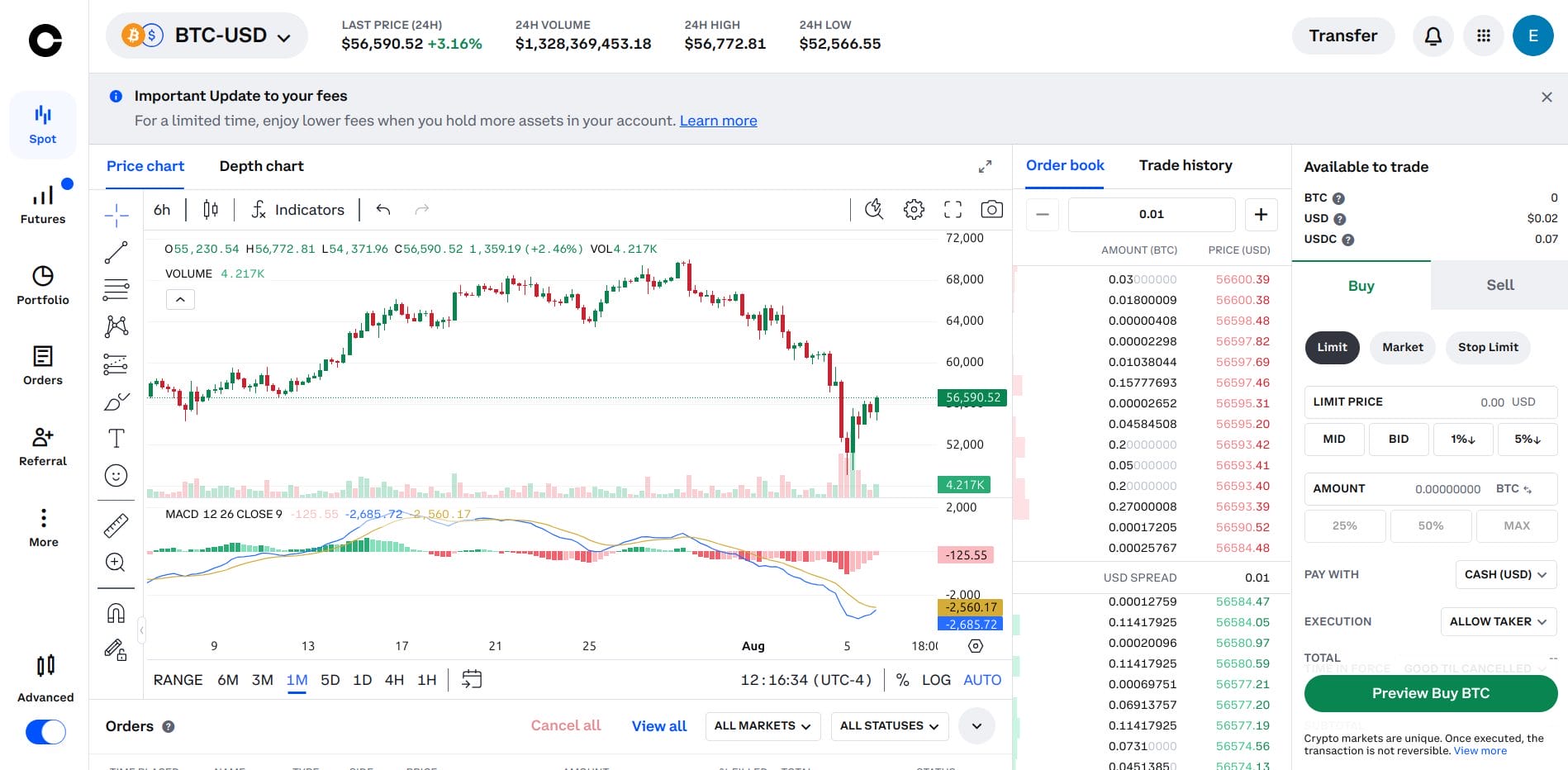 coinbase trading screen