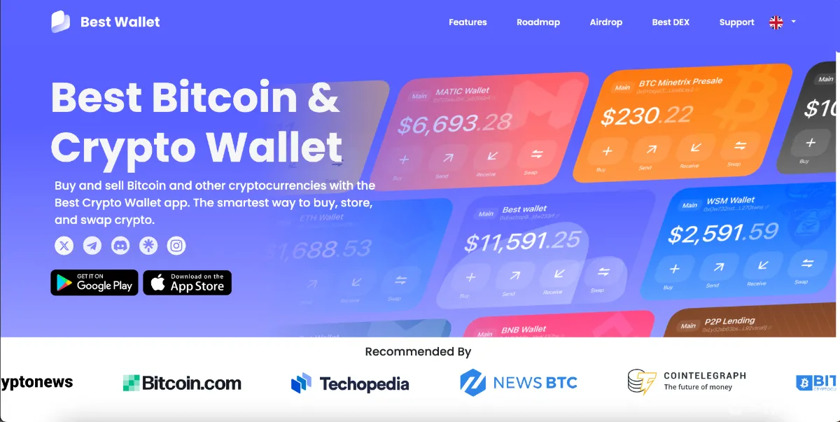 Screenshot of the homepage of the website https://bestwallet.com/en