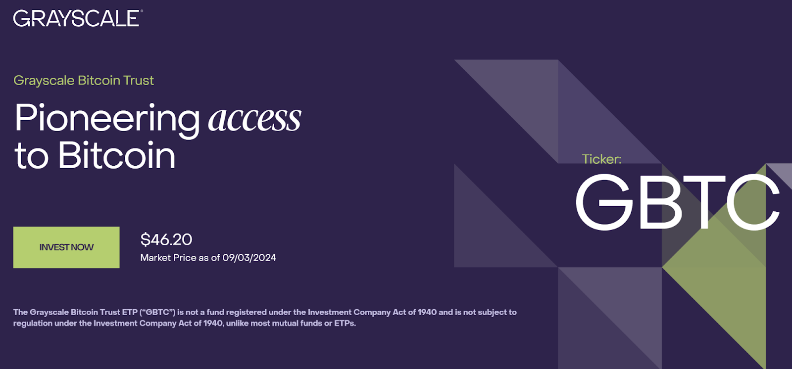 GBTC ETF homepage