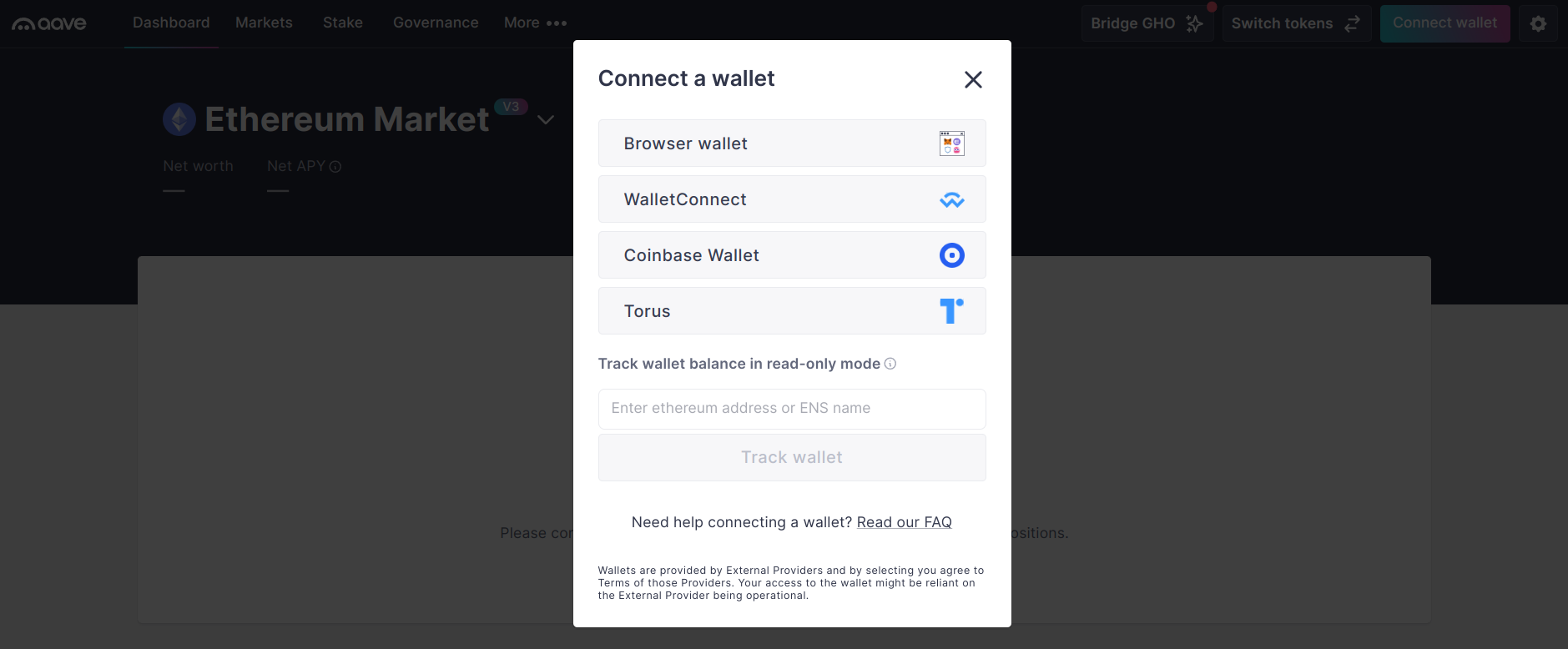 aave connect crypto wallet