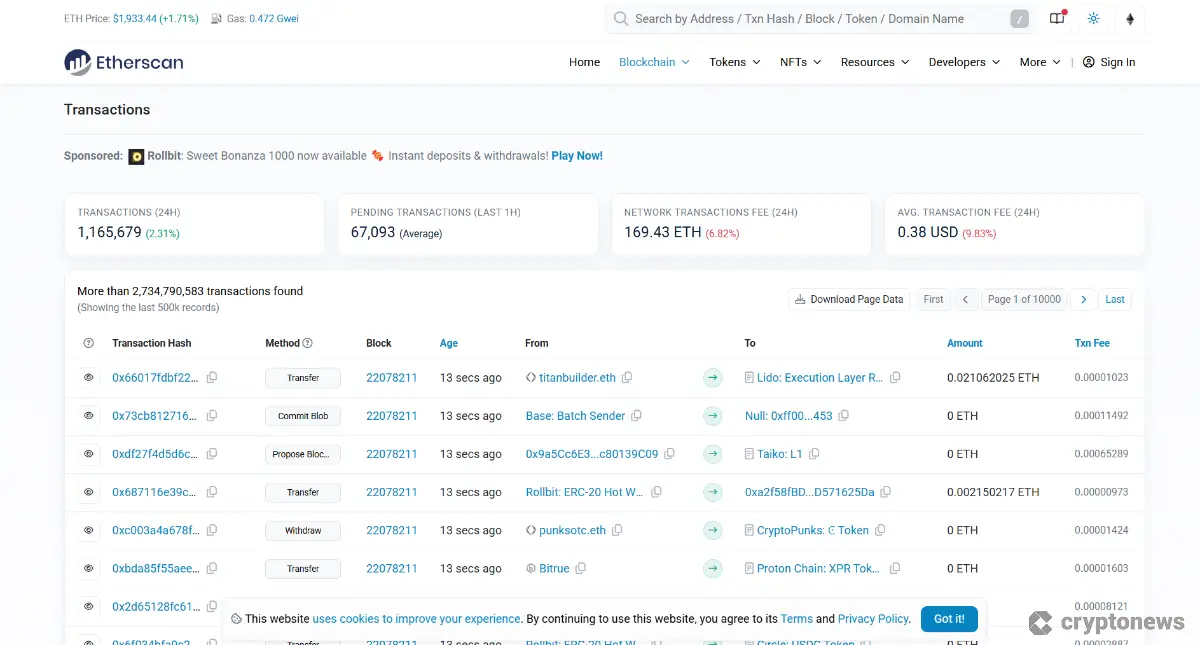 Transaction Tracking etherscan