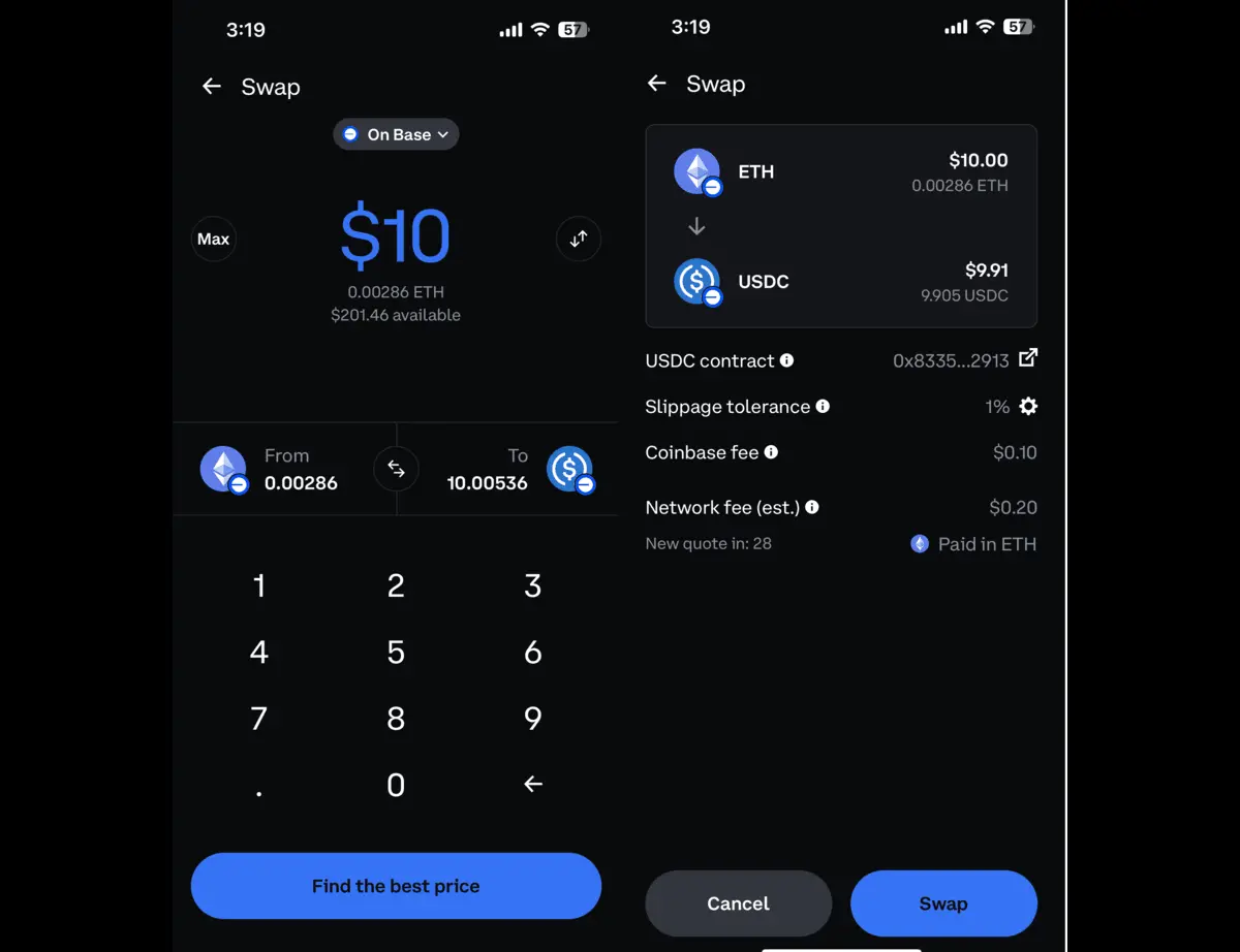 coinbase wallet swap