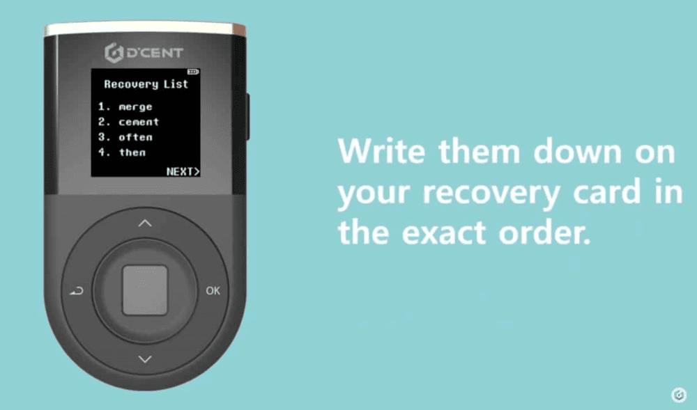 D'CENT Wallet Setup - Write Down Seedphrase