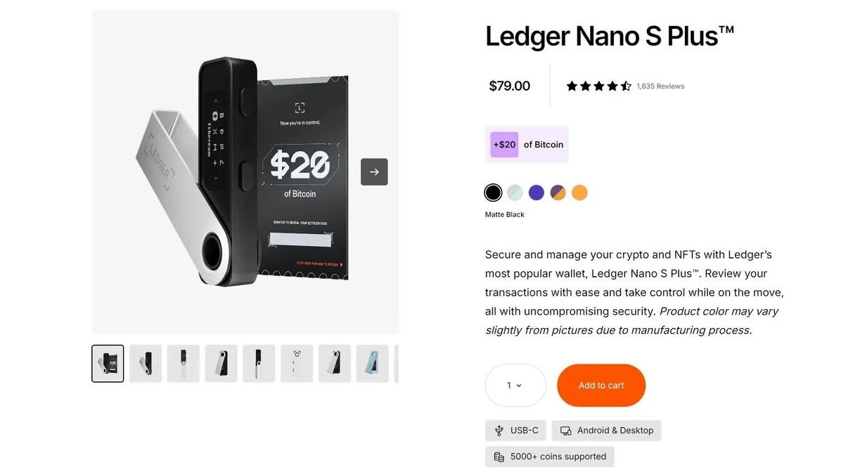 ledger nano s plus xrp hardware wallet