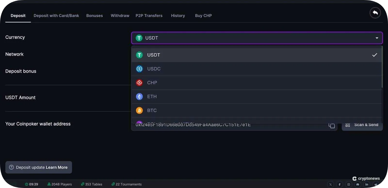 crypto deposits