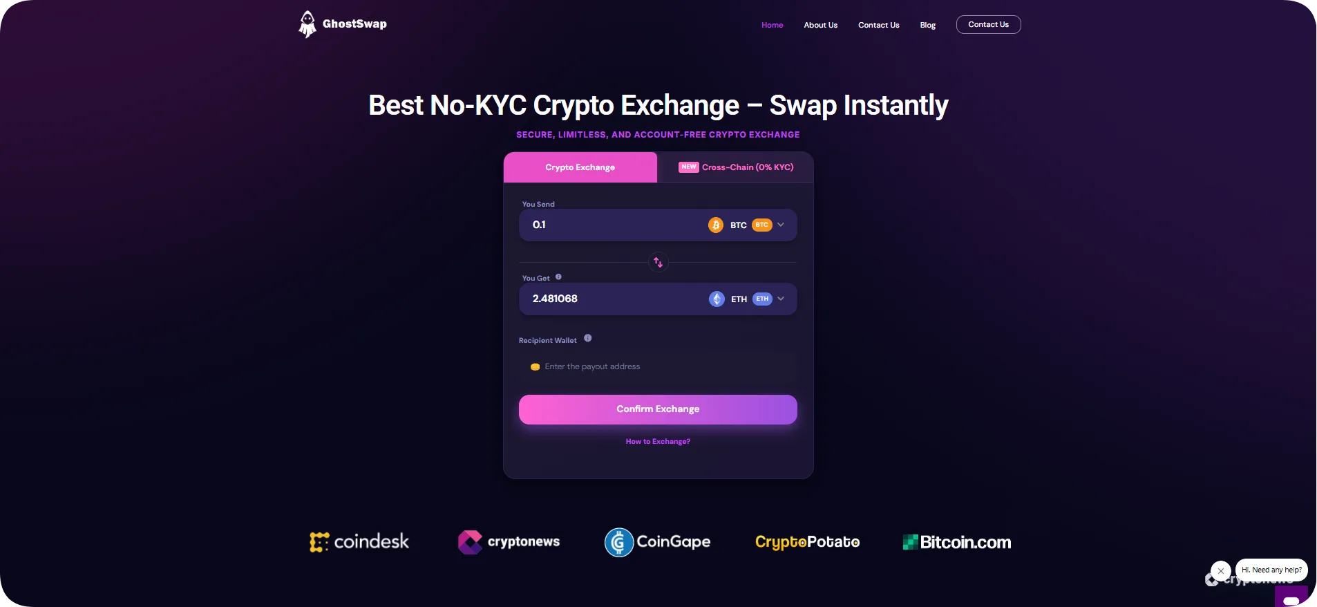 ghostswap anonymous crypto exchange