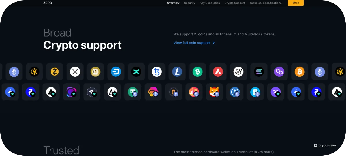 NGRAVE ZERO Supported Coins and Networks