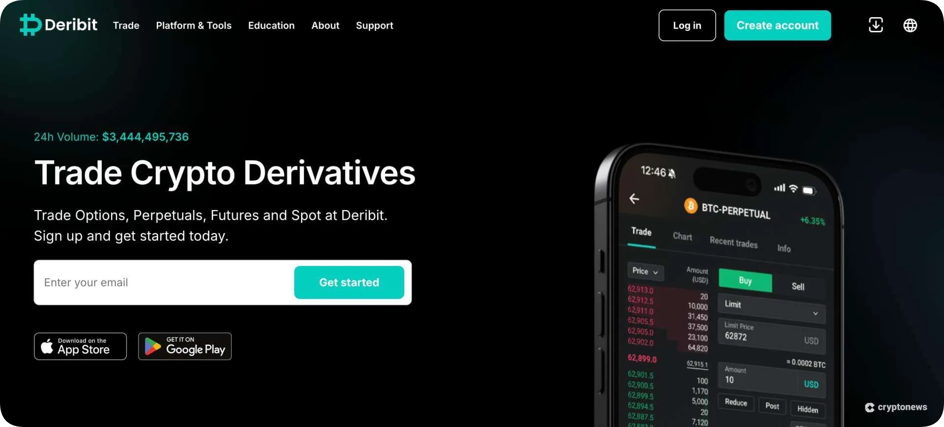 Deribit crypto options trading platform