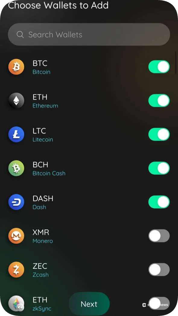 Choose Wallets to Add